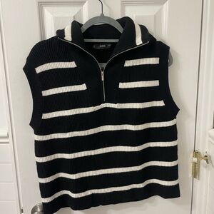 Mango Black and White Striped Sleeveless Sweater